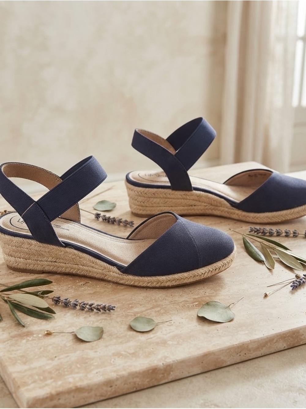 LifeStride Kimmie Espadrille Wedge Sandals Navy Blue Size 8.5 New W/O Tags.